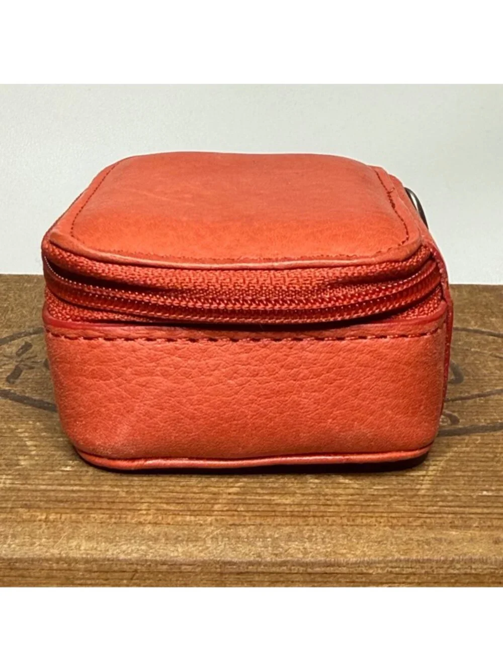 Fossil Red Leather Small Zip Around Travel Jewelry Case